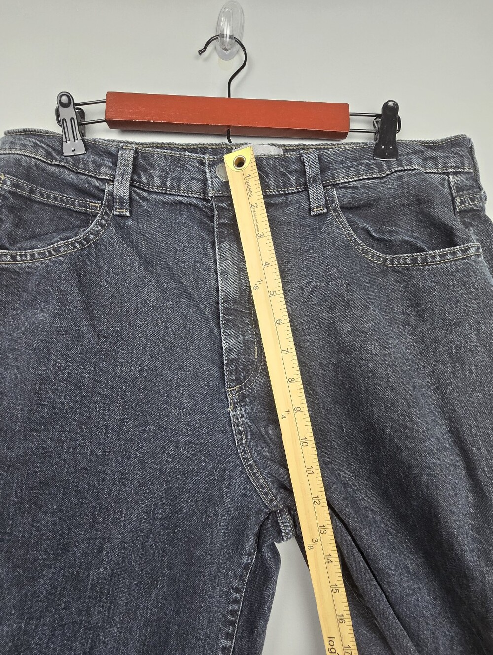 High-Rise Wide Leg Jeans Dark Wash Faded Black Womens Size 14R 90s Baggy Classic - Picture 10 of 13